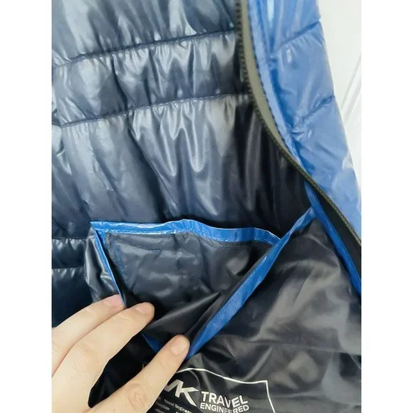 NWT Michael Kors Blue Shiny Puffer Coat - XL - Picture 7 of 9